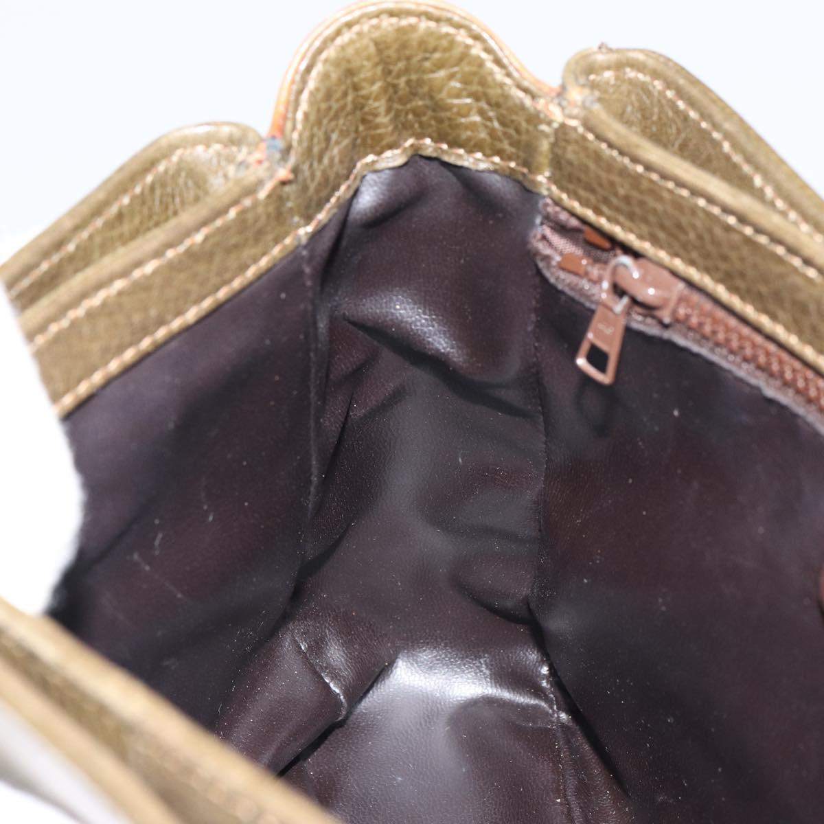 CELINE Shoulder Bag Leather Khaki Gold Auth BA8678