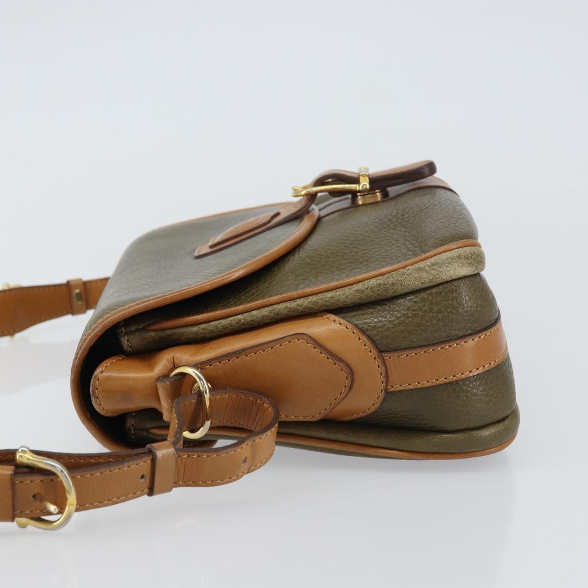 CELINE Shoulder Bag Leather Khaki Gold Auth BA8678