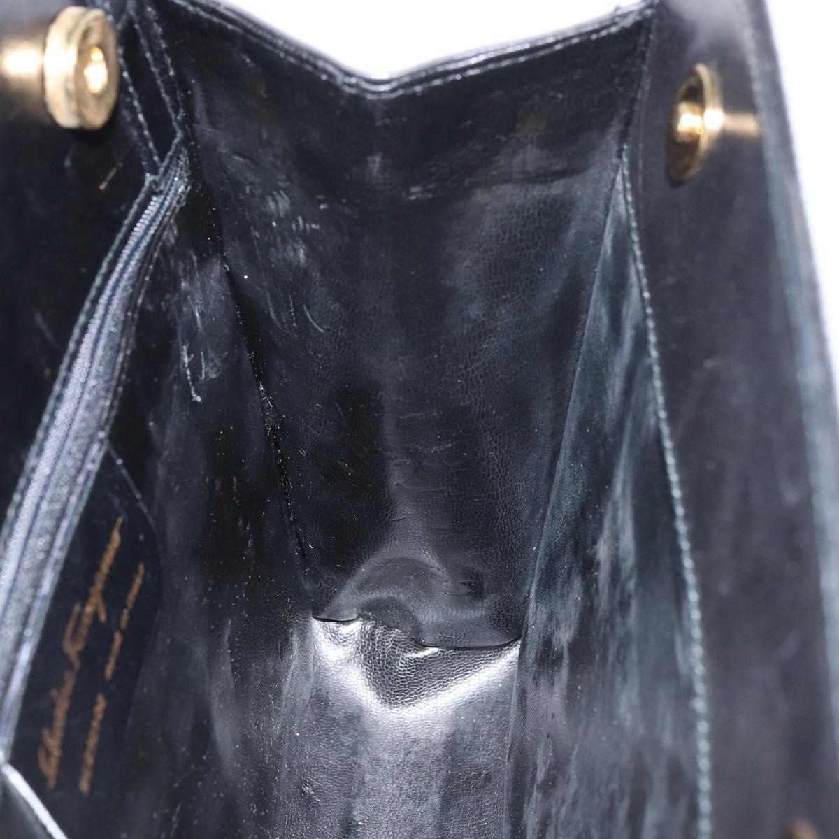 Salvatore Ferragamo Shoulder Bag Leather Black Gold Auth BA8682
