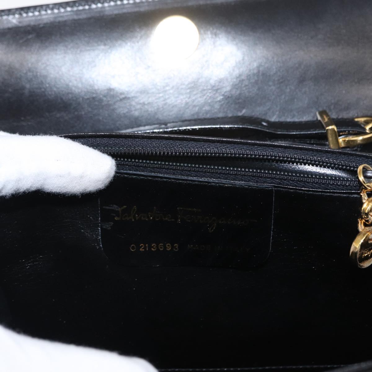 Salvatore Ferragamo Gancini Shoulder Bag Leather Black Gold Auth BA8683