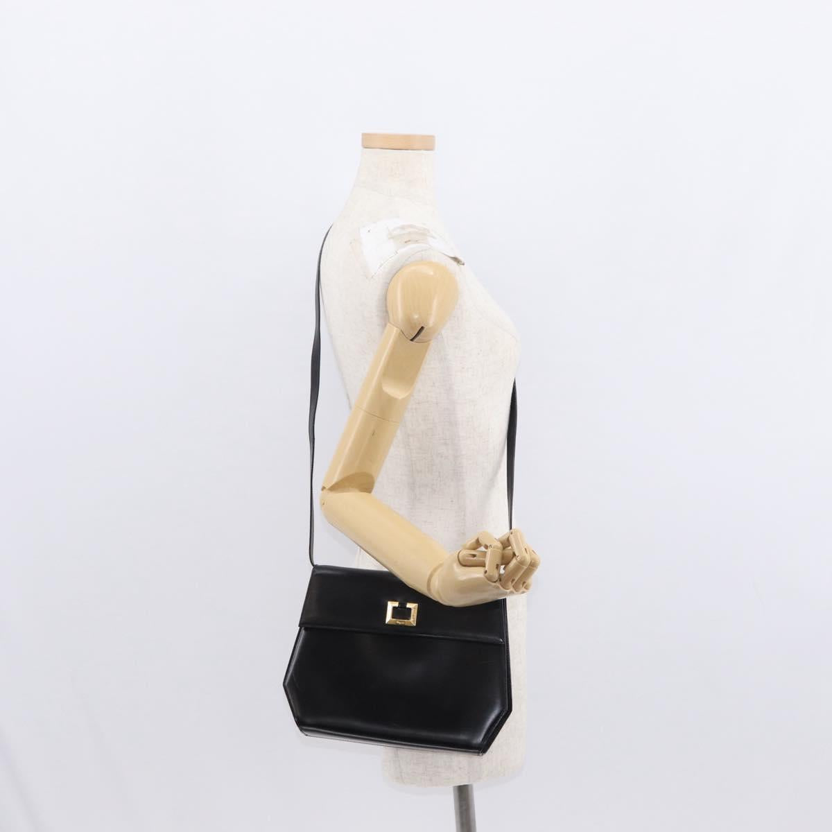 Salvatore Ferragamo Gancini Shoulder Bag Leather Black Gold Auth BA8683