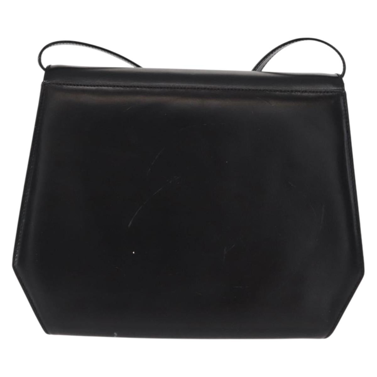 Salvatore Ferragamo Gancini Shoulder Bag Leather Black Gold Auth BA8683