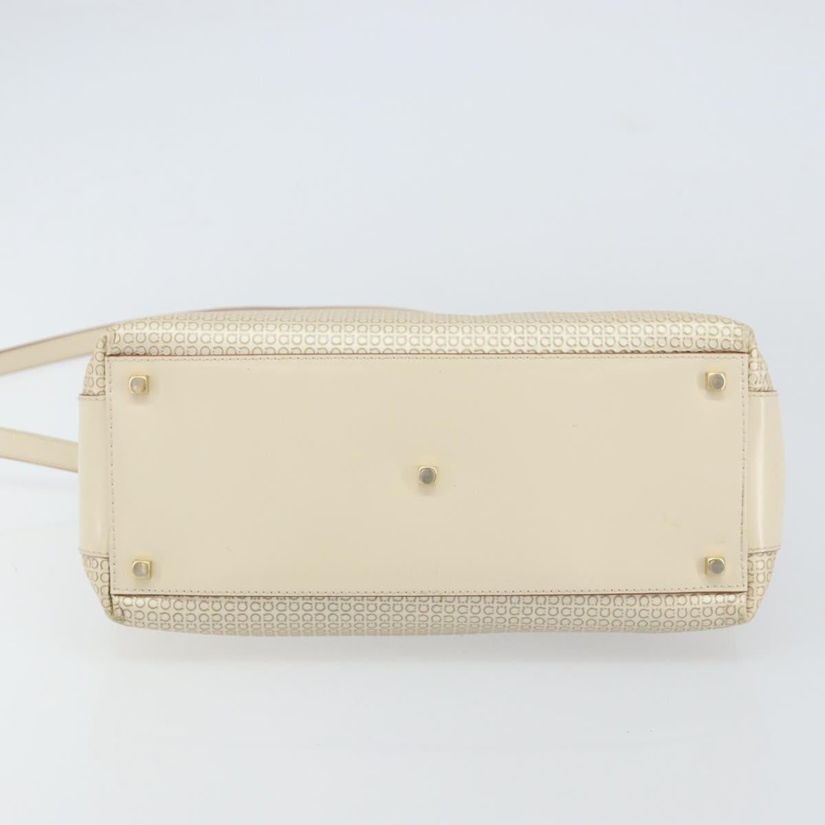 Salvatore Ferragamo Gancini Hand Bag Leather 2way White Gold Auth BA8684