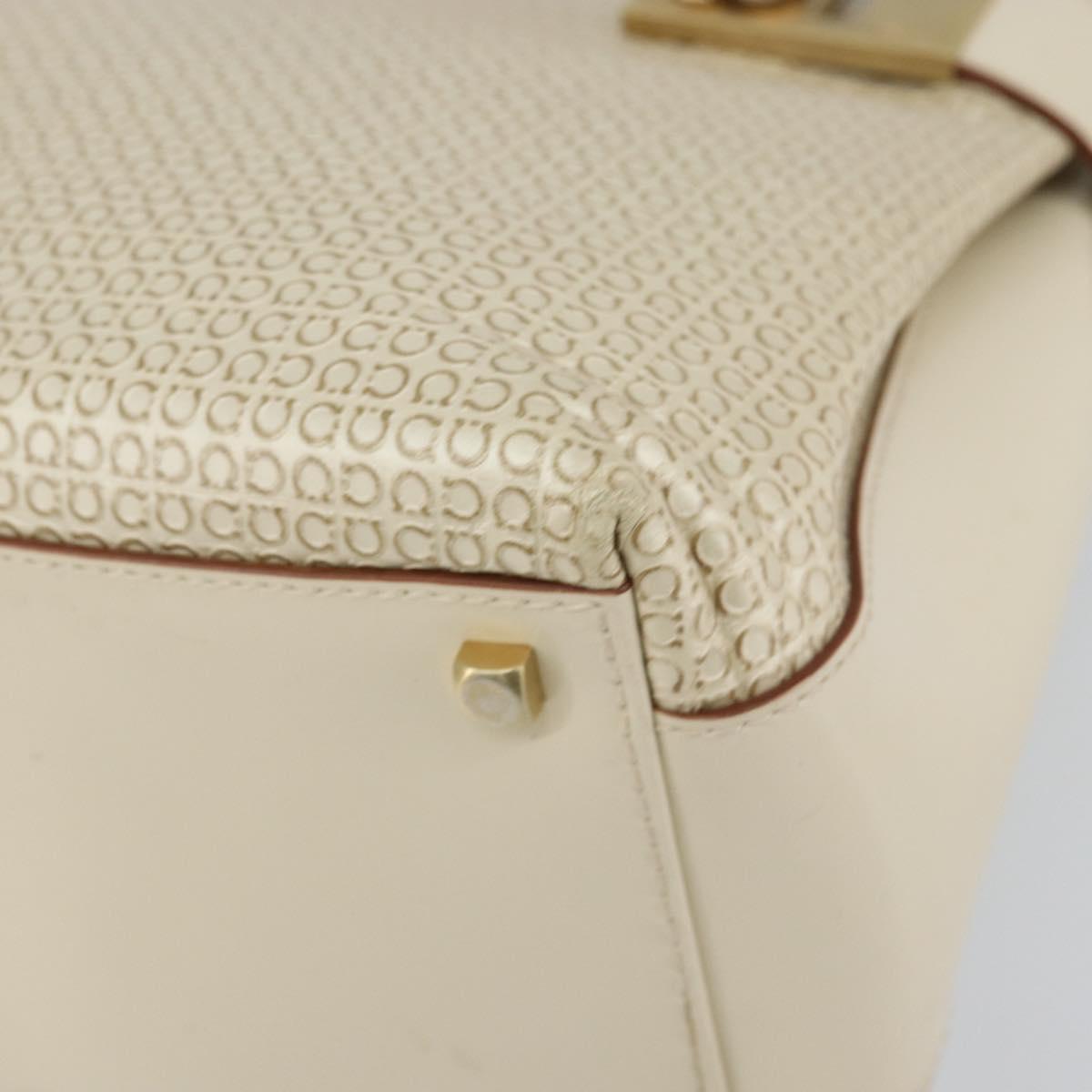 Salvatore Ferragamo Gancini Hand Bag Leather 2way White Gold Auth BA8684