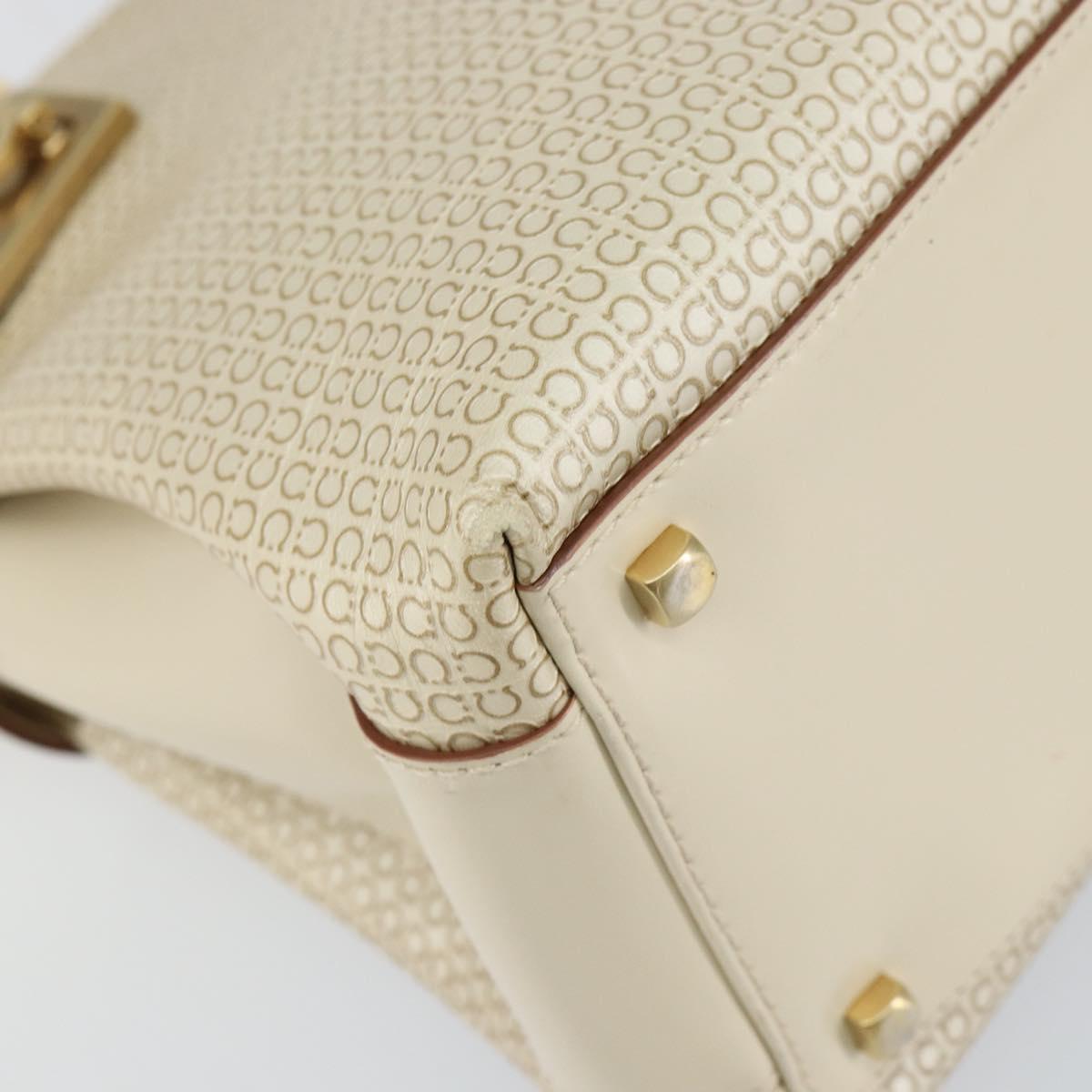 Salvatore Ferragamo Gancini Hand Bag Leather 2way White Gold Auth BA8684