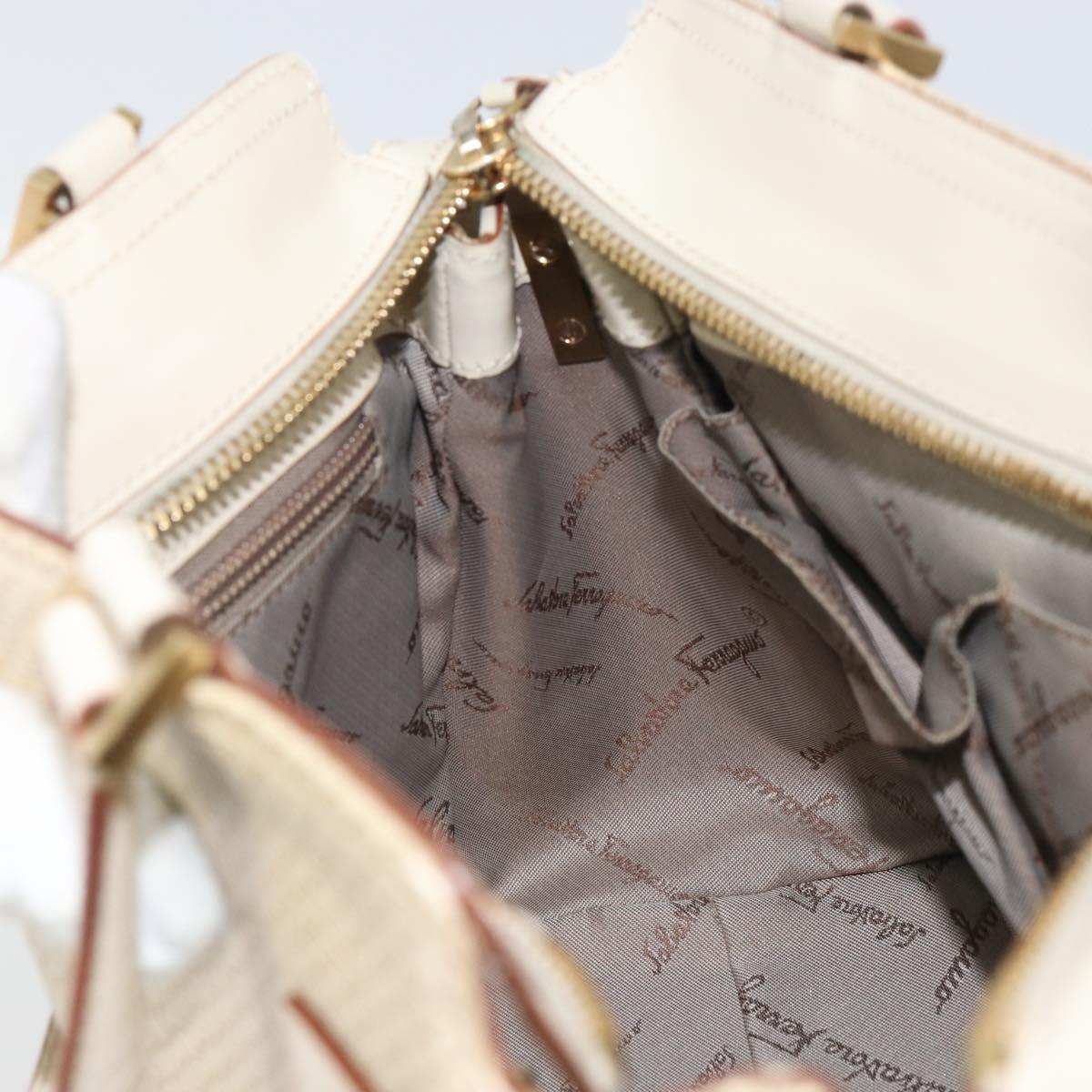 Salvatore Ferragamo Gancini Hand Bag Leather 2way White Gold Auth BA8684