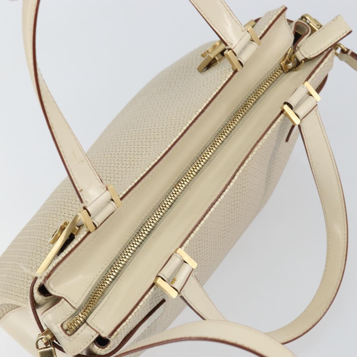 Salvatore Ferragamo Gancini Hand Bag Leather 2way White Gold Auth BA8684