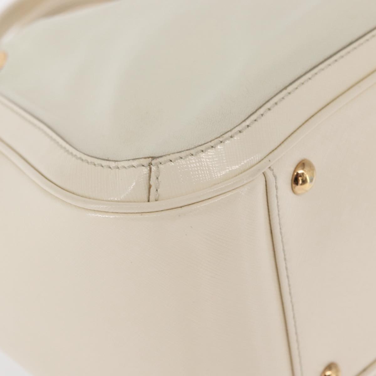 Salvatore Ferragamo Gancini Chain Hand Bag Leather White Gold Auth BA8685