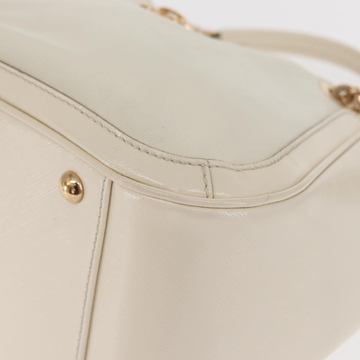 Salvatore Ferragamo Gancini Chain Hand Bag Leather White Gold Auth BA8685