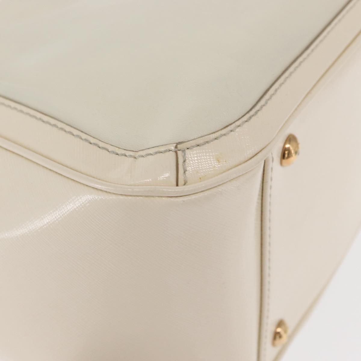 Salvatore Ferragamo Gancini Chain Hand Bag Leather White Gold Auth BA8685