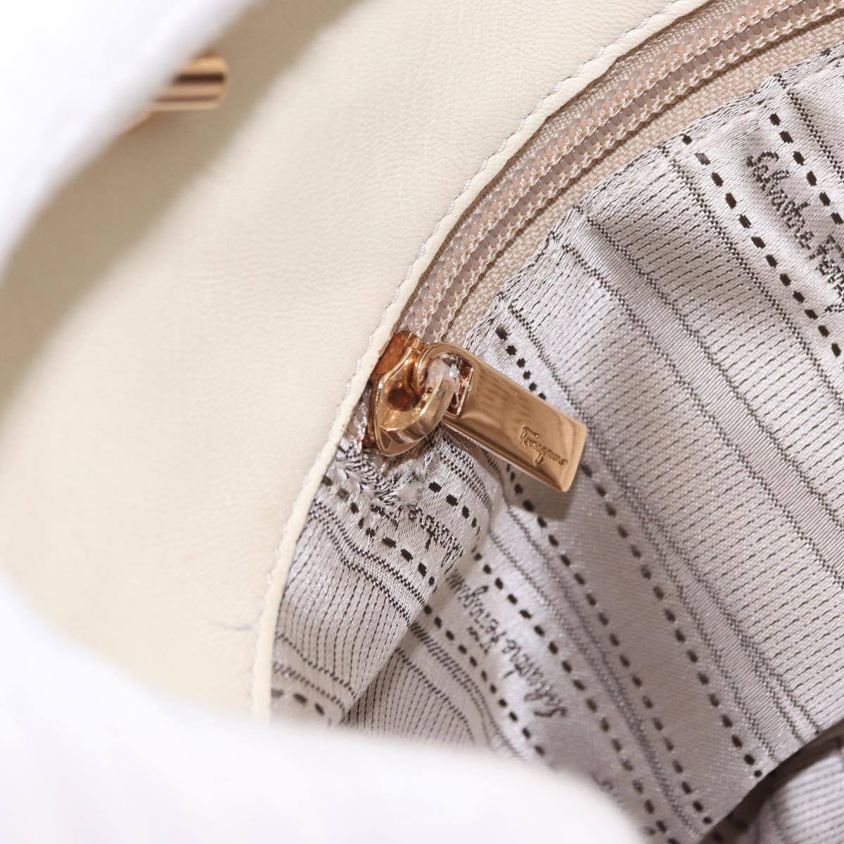 Salvatore Ferragamo Gancini Chain Hand Bag Leather White Gold Auth BA8685