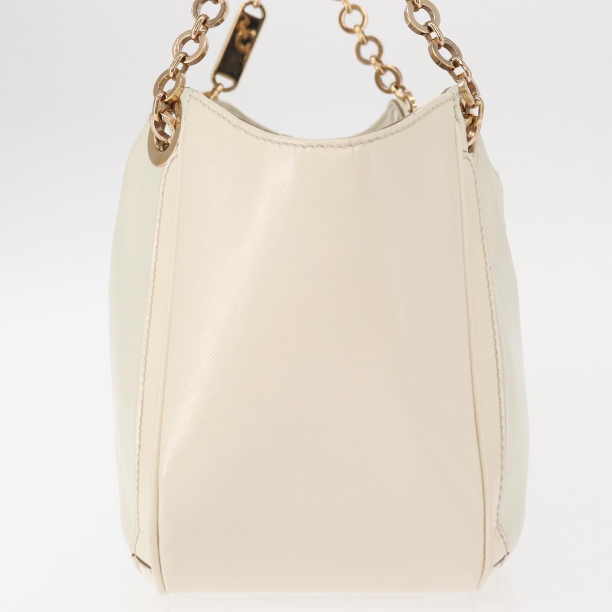 Salvatore Ferragamo Gancini Chain Hand Bag Leather White Gold Auth BA8685