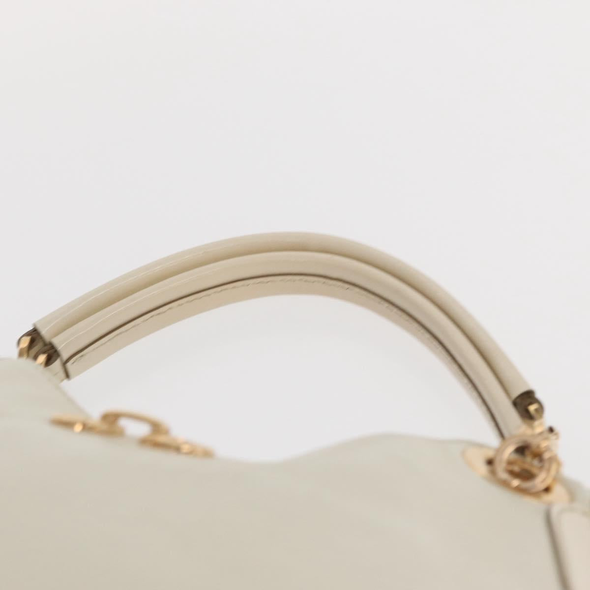 Salvatore Ferragamo Gancini Chain Hand Bag Leather White Gold Auth BA8685