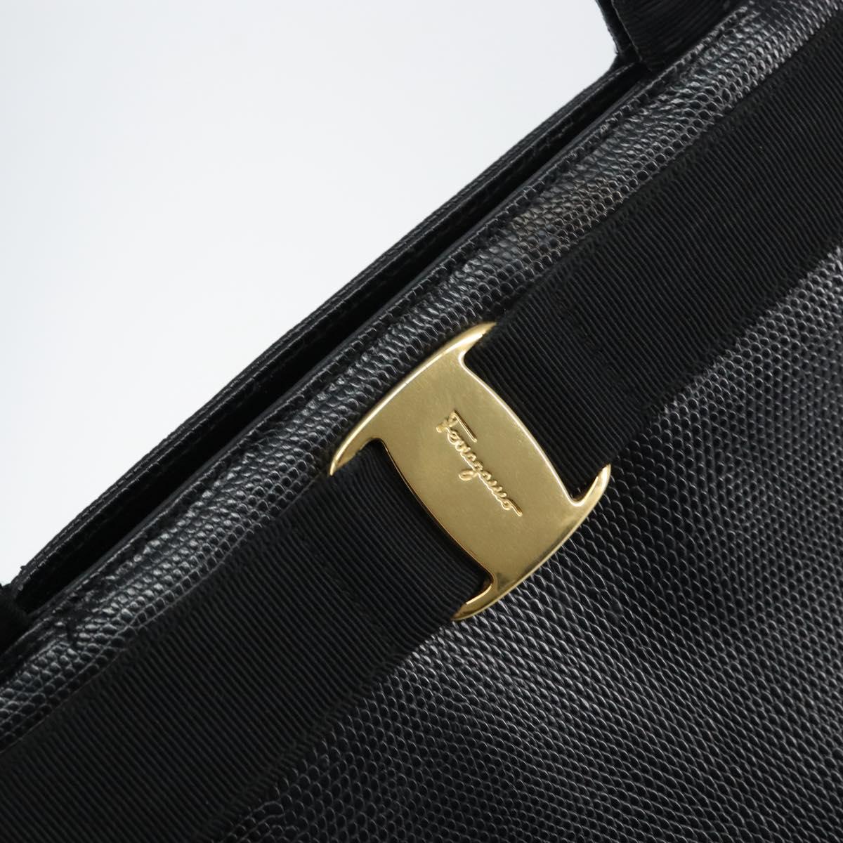 Salvatore Ferragamo Vala Tote Bag Leather Black Gold Auth BA8688