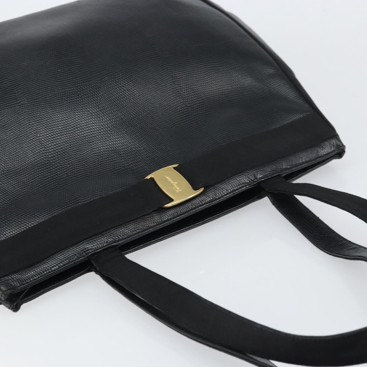Salvatore Ferragamo Vala Tote Bag Leather Black Gold Auth BA8688