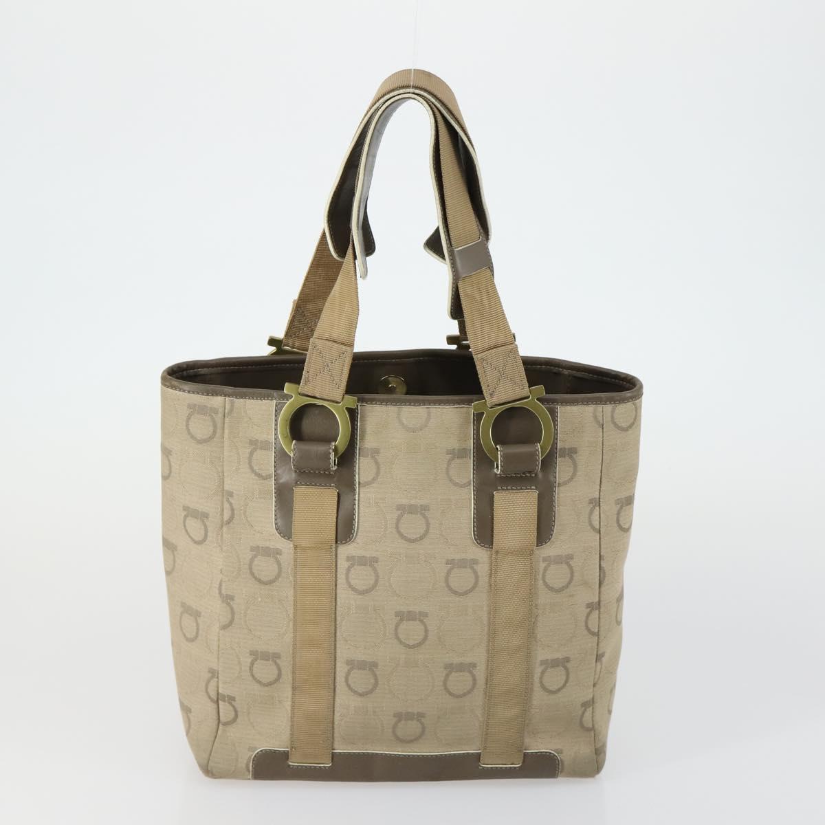 Salvatore Ferragamo Gucci Clutch Hand Bag Canvas PVC 2 Set Beige Auth BA8691