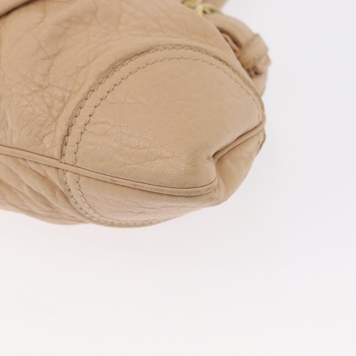 Salvatore Ferragamo Gancini Hand Bag Leather Beige Gold Auth BA8692