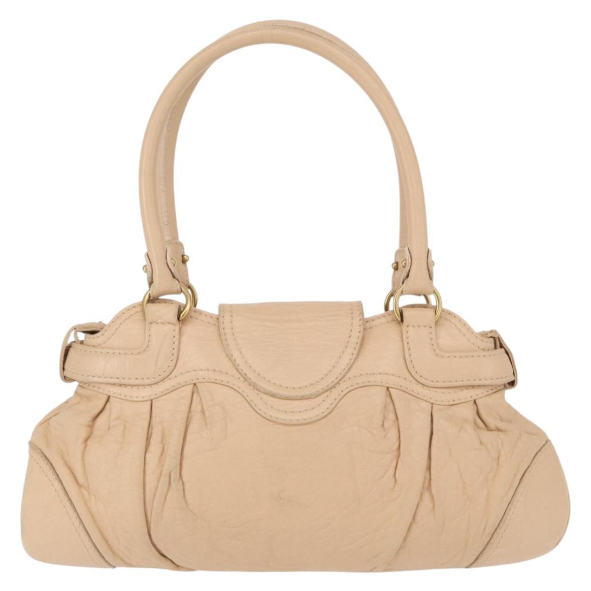 Salvatore Ferragamo Gancini Hand Bag Leather Beige Gold Auth BA8692