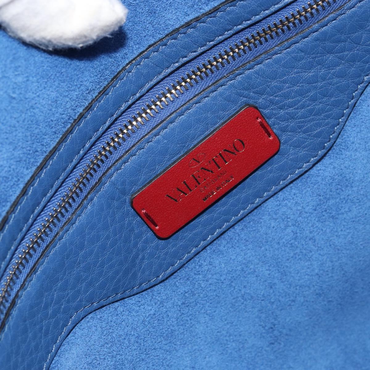 VALENTINO Studs Tote Bag Leather Blue Silver Auth BA8693