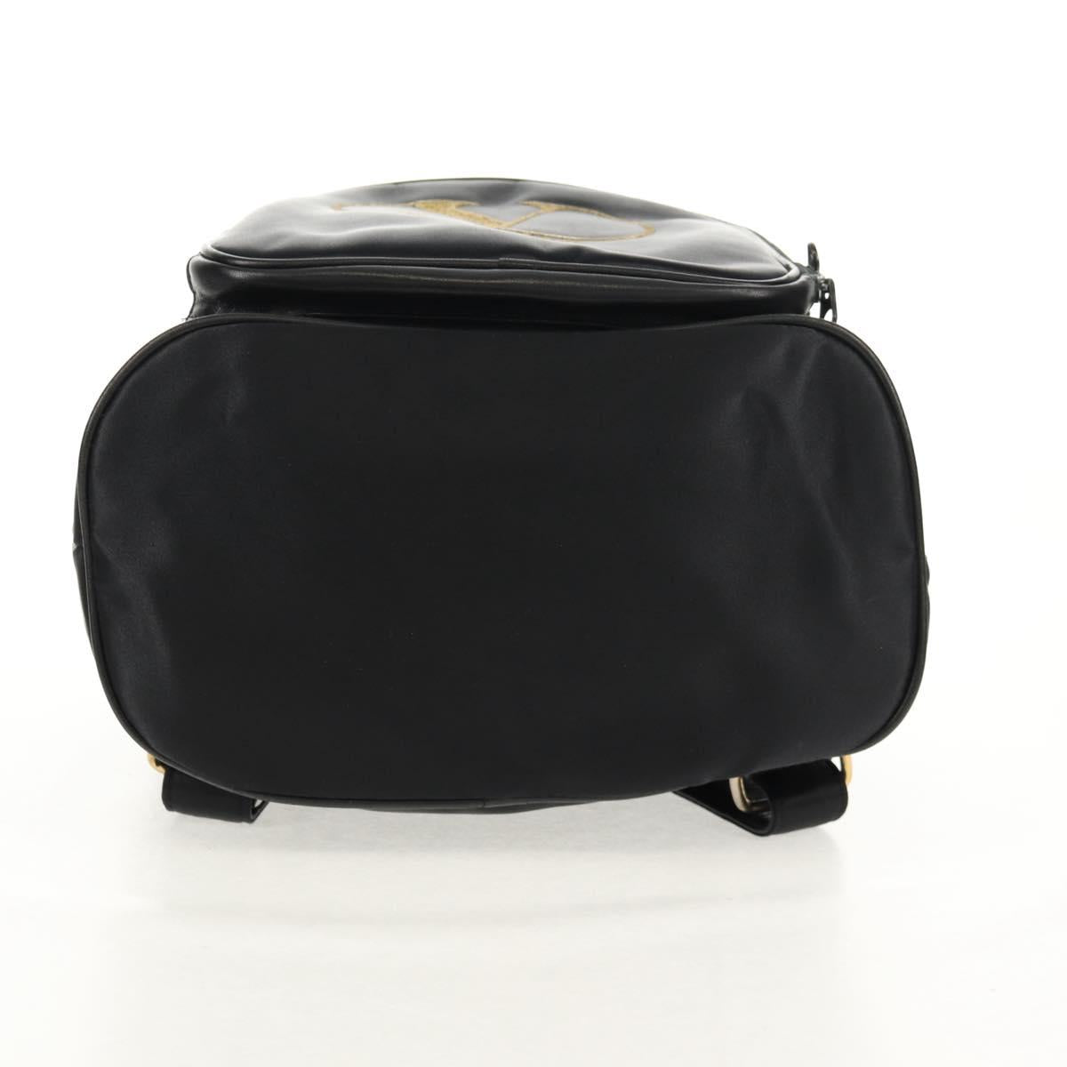 VALENTINO Backpack Nylon Leather Black Gold Auth BA8694