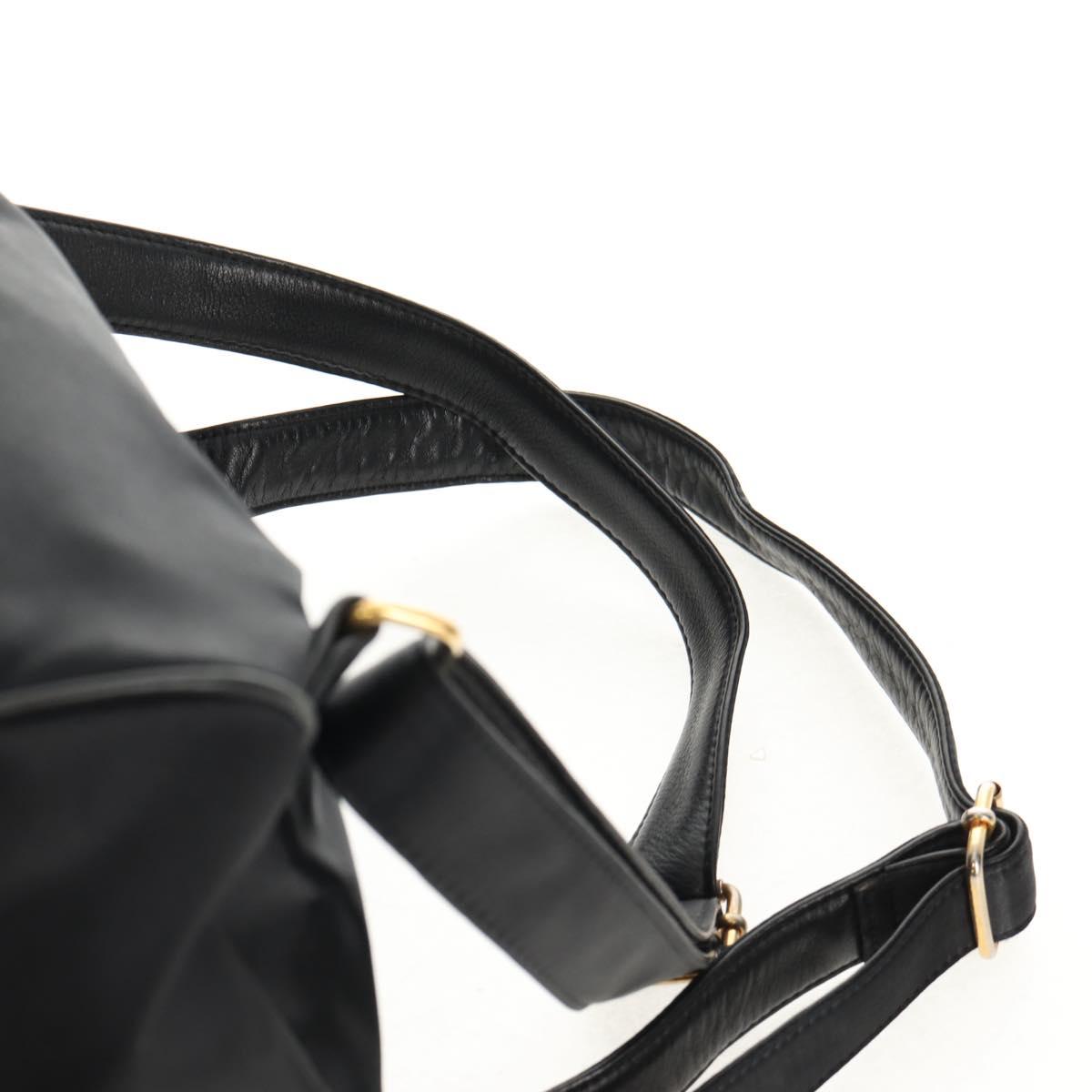 VALENTINO Backpack Nylon Leather Black Gold Auth BA8694