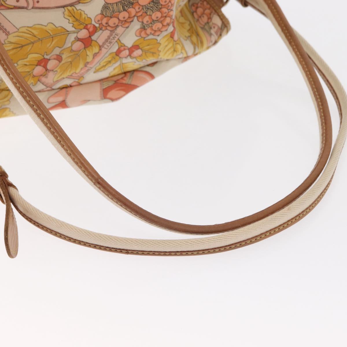 LOEWE Backpack Canvas Leather Beige Gold Auth BA8695