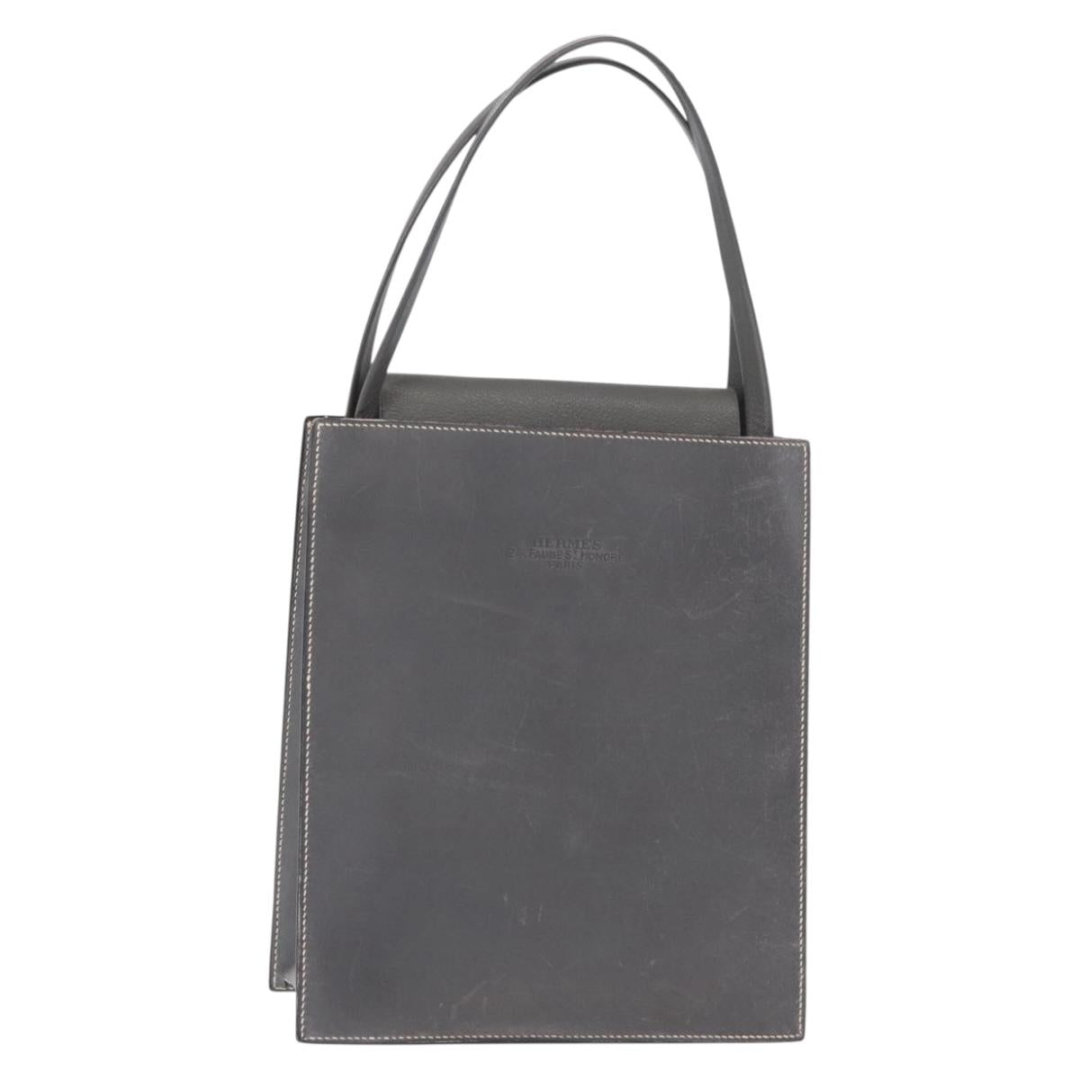 HERMES Lucy PM Hand Bag Leather Gray Auth BA8697