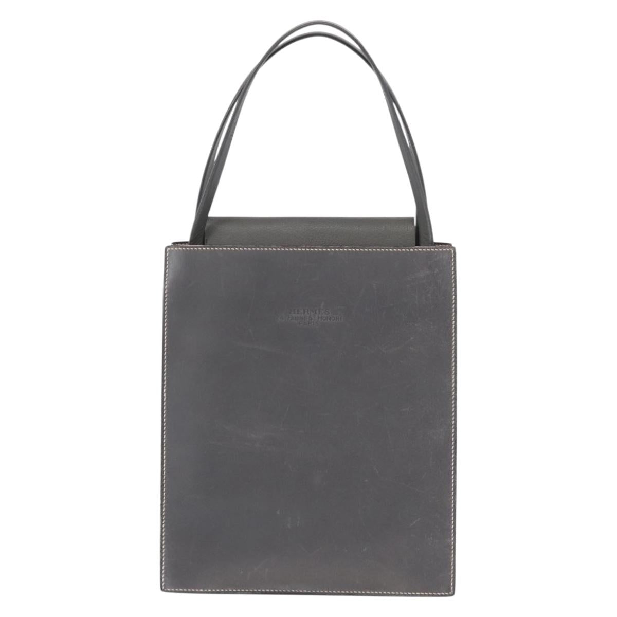 HERMES Lucy PM Hand Bag Leather Gray Auth BA8697