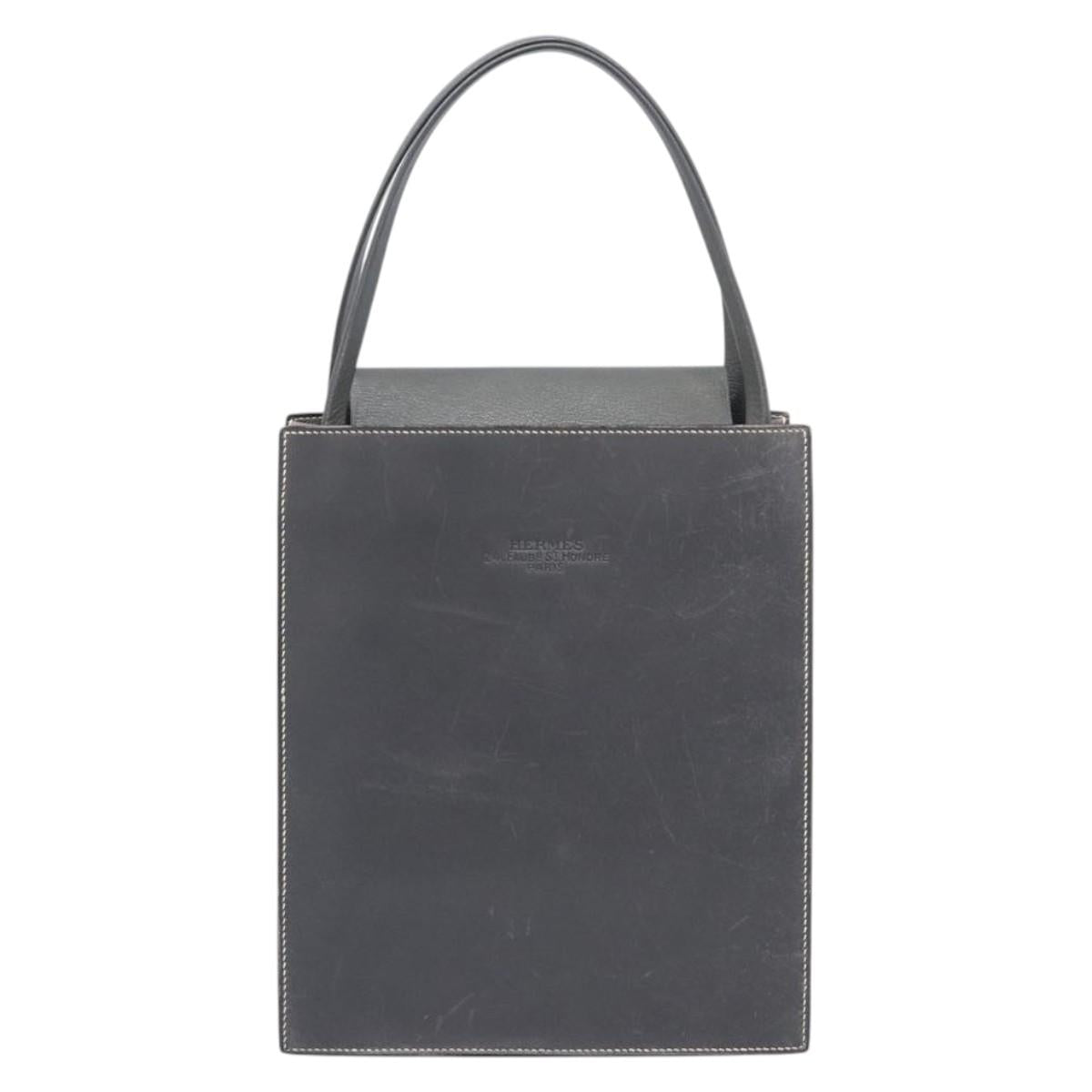 HERMES Lucy PM Hand Bag Leather Gray Auth BA8697