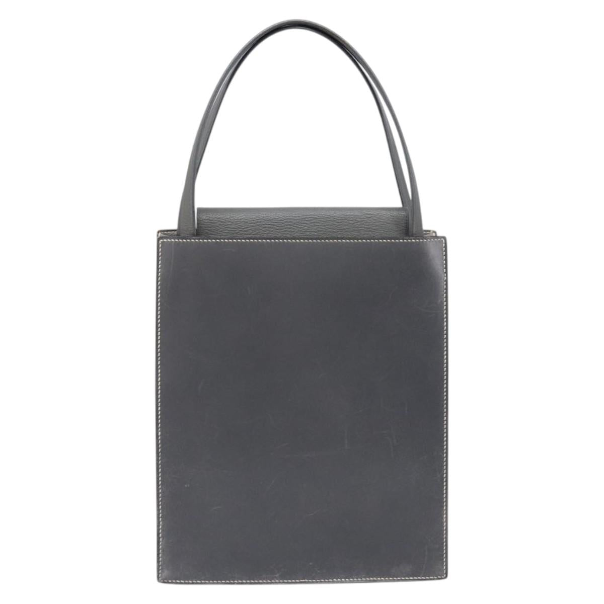 HERMES Lucy PM Hand Bag Leather Gray Auth BA8697