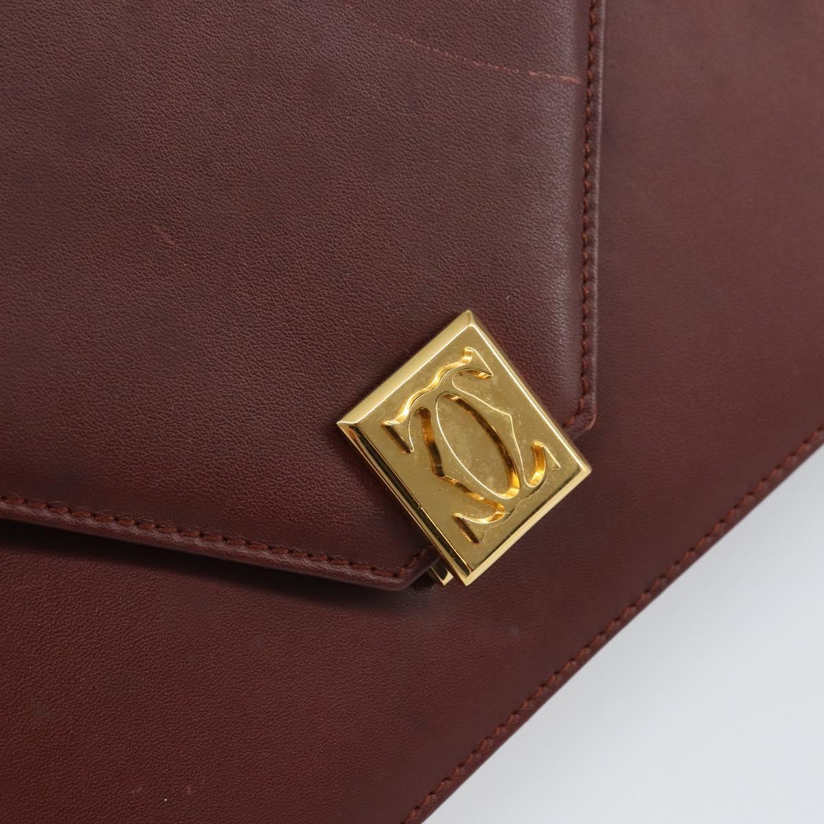 CARTIER Must Line Shoulder Bag Leather Bordeaux Gold Auth BA8699