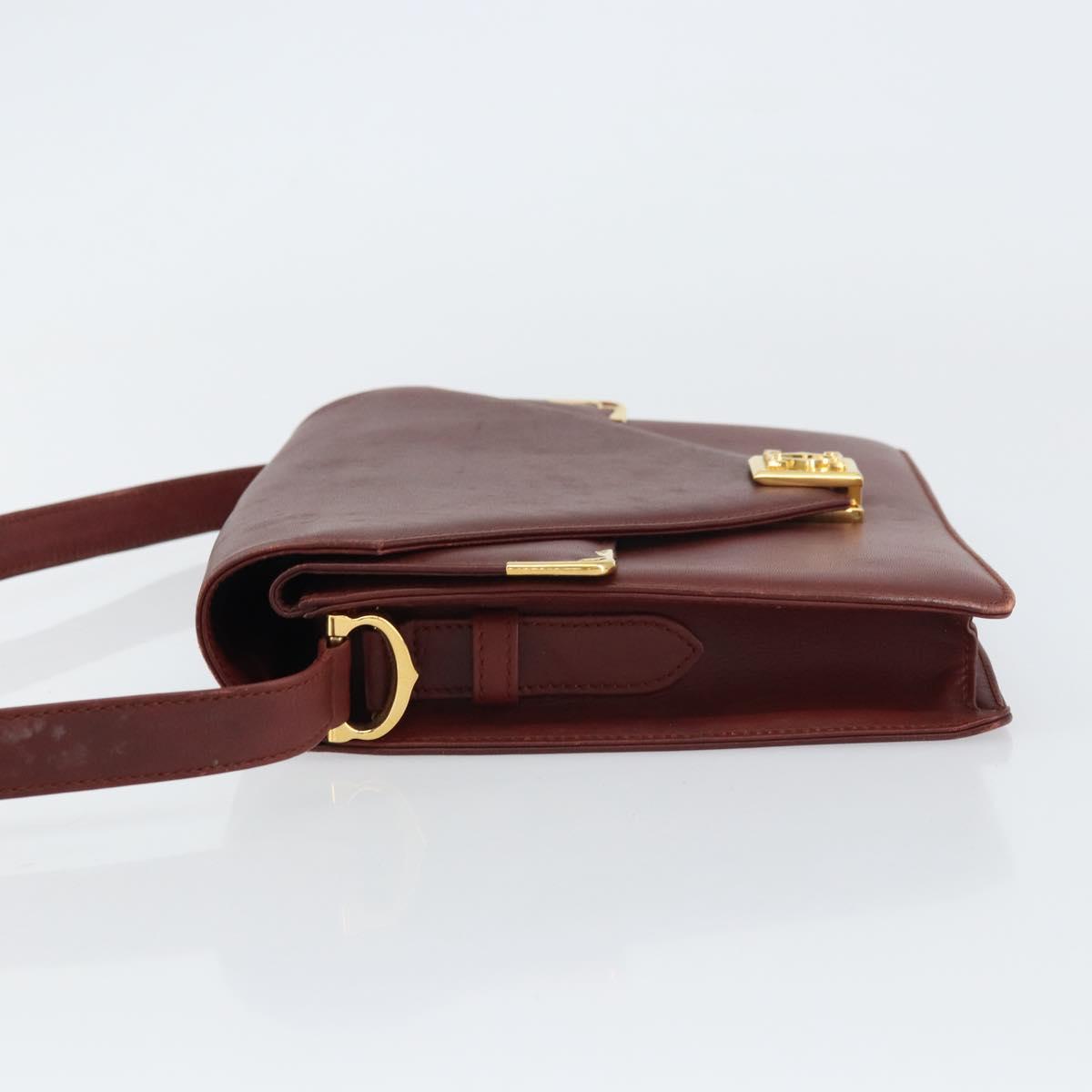 CARTIER Must Line Shoulder Bag Leather Bordeaux Gold Auth BA8699