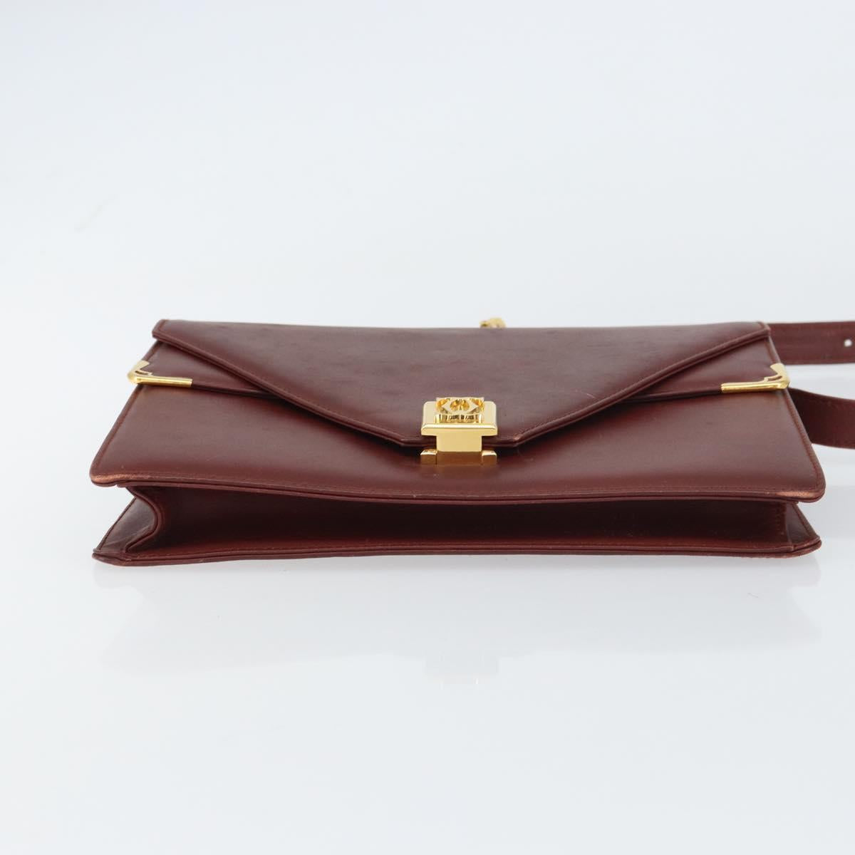 CARTIER Must Line Shoulder Bag Leather Bordeaux Gold Auth BA8699