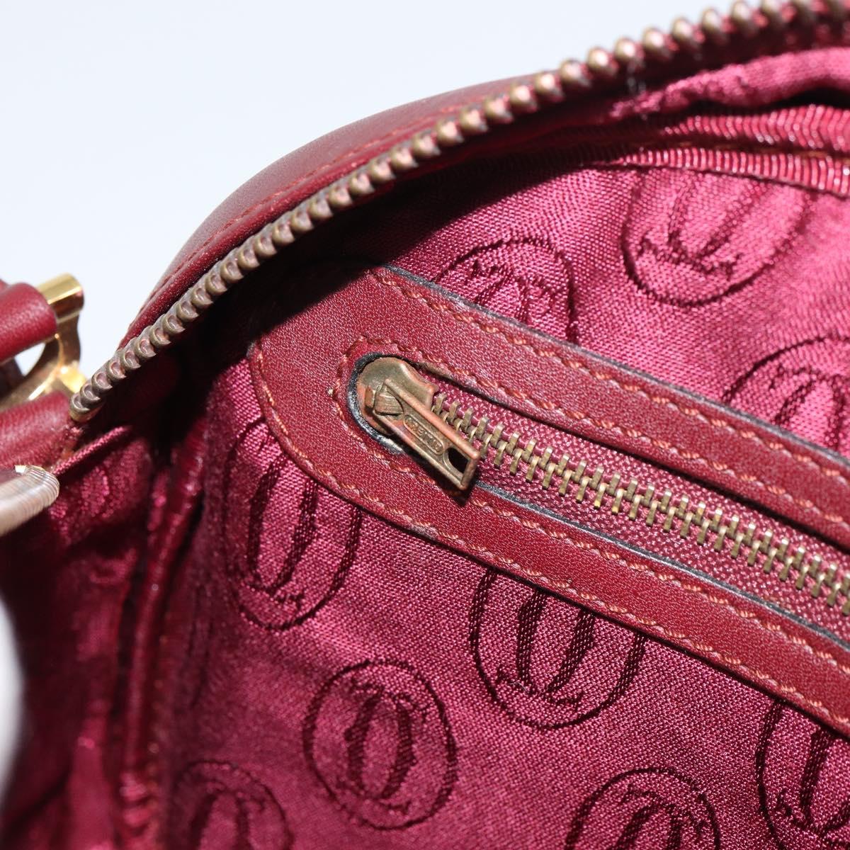 CARTIER Must Line Shoulder Bag Leather Bordeaux Gold Auth BA8700