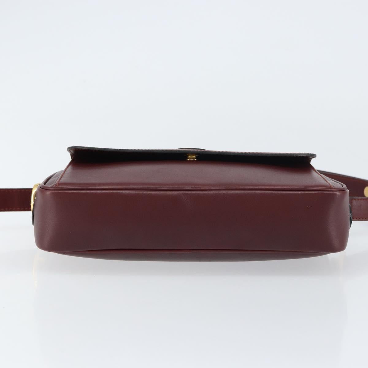 CARTIER Must Line Shoulder Bag Leather Bordeaux Gold Auth BA8700