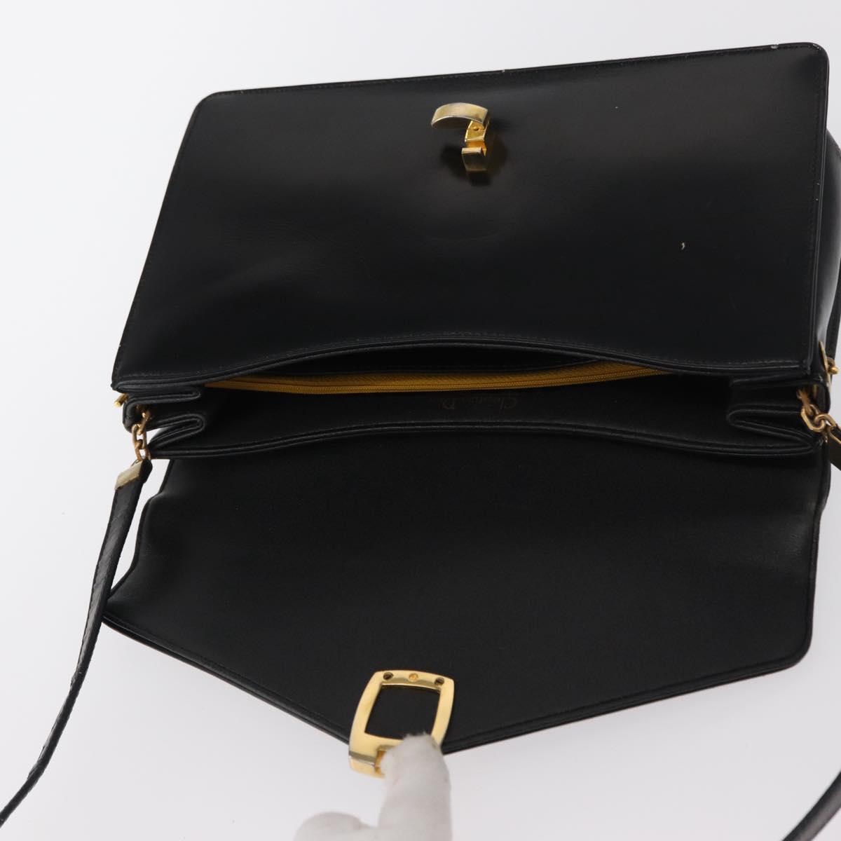 Christian Dior Shoulder Bag Leather Black Gold Auth BA8701
