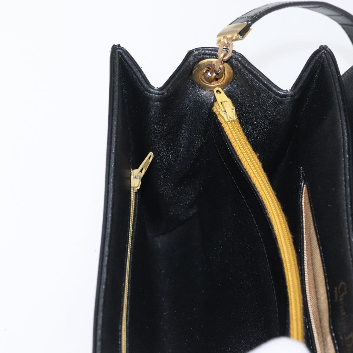 Christian Dior Shoulder Bag Leather Black Gold Auth BA8701
