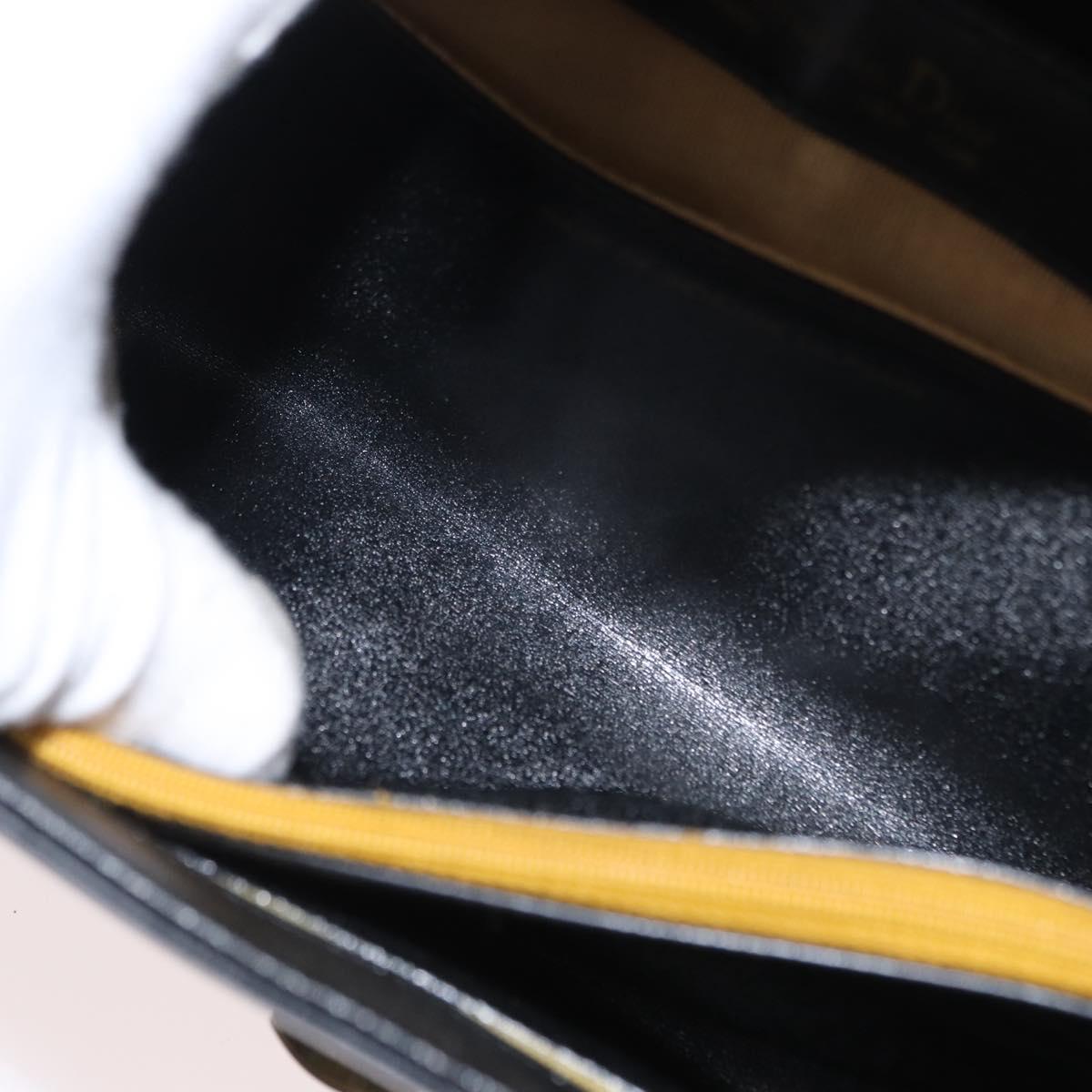 Christian Dior Shoulder Bag Leather Black Gold Auth BA8701