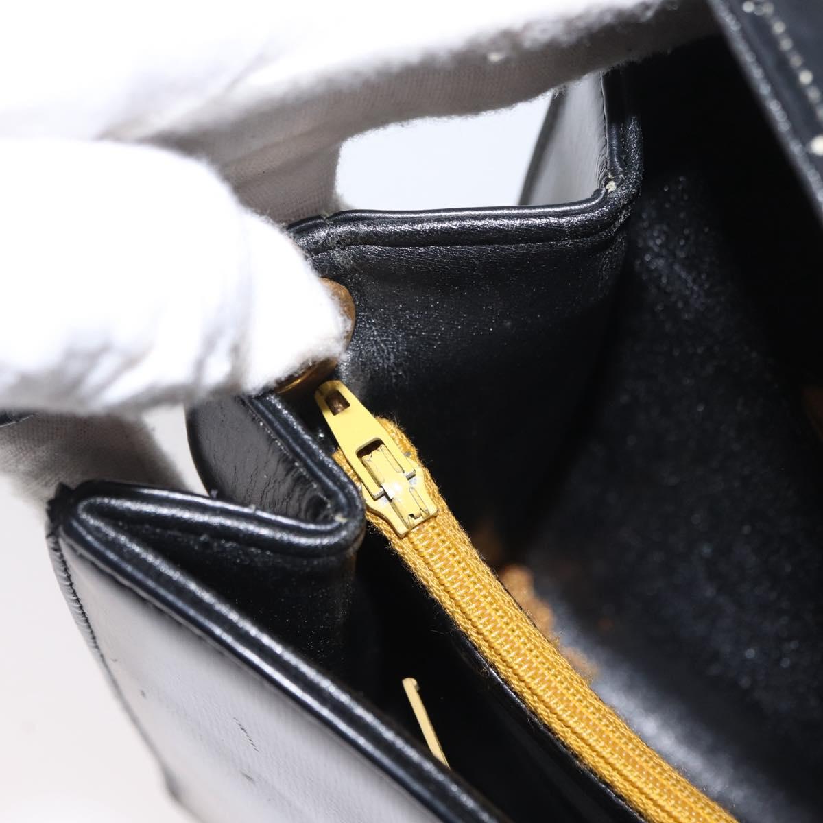 Christian Dior Shoulder Bag Leather Black Gold Auth BA8701