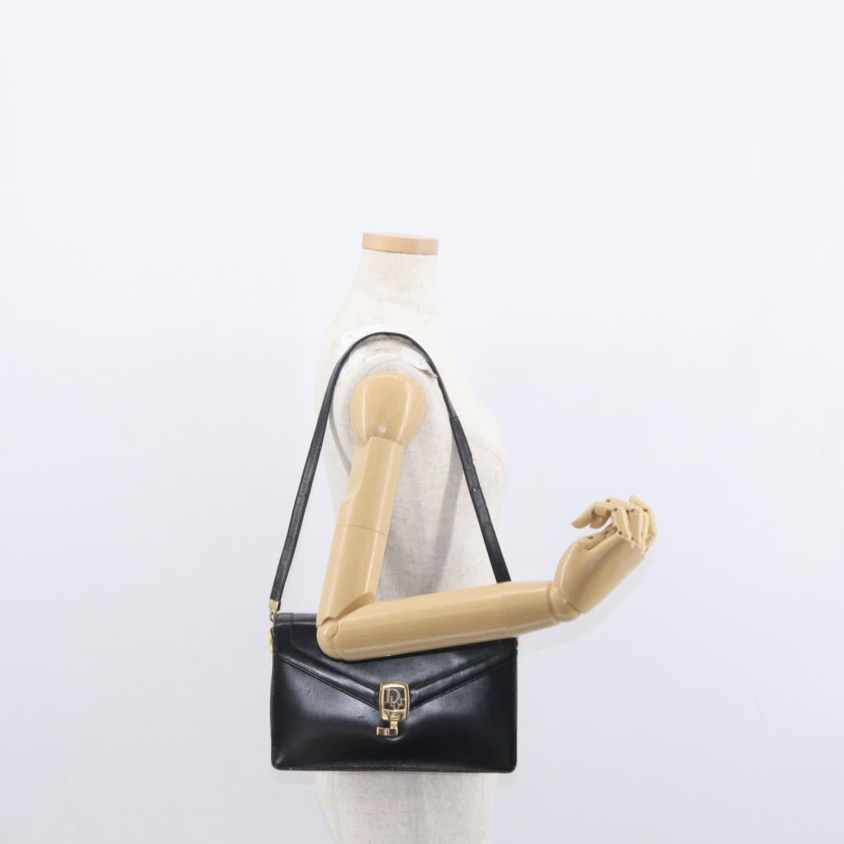 Christian Dior Shoulder Bag Leather Black Gold Auth BA8701