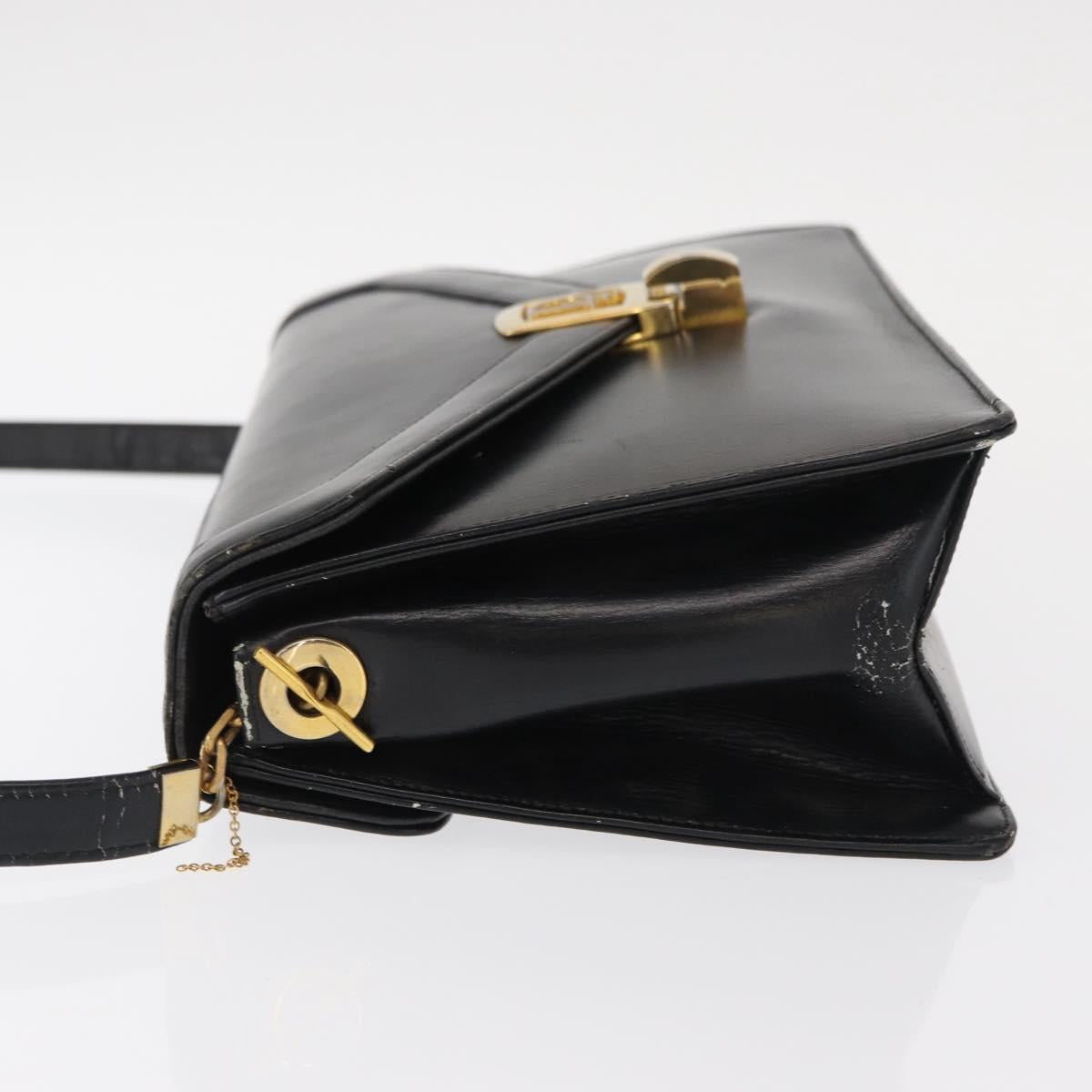 Christian Dior Shoulder Bag Leather Black Gold Auth BA8701