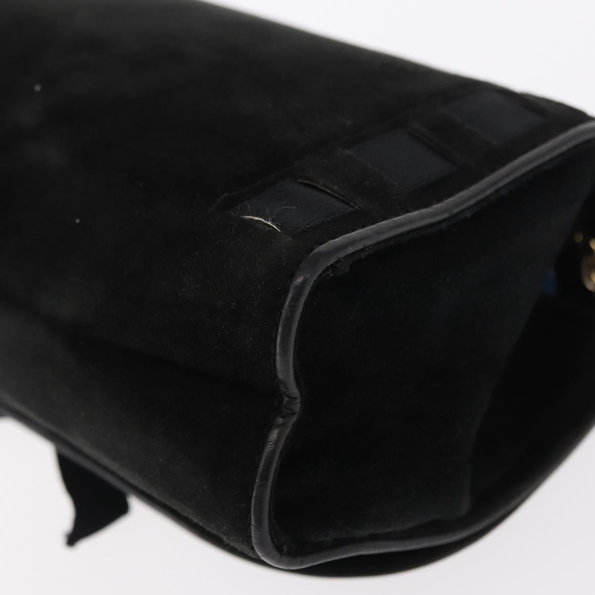 CHANEL Chain Shoulder Bag Suede Black Gold CC Auth BA8703