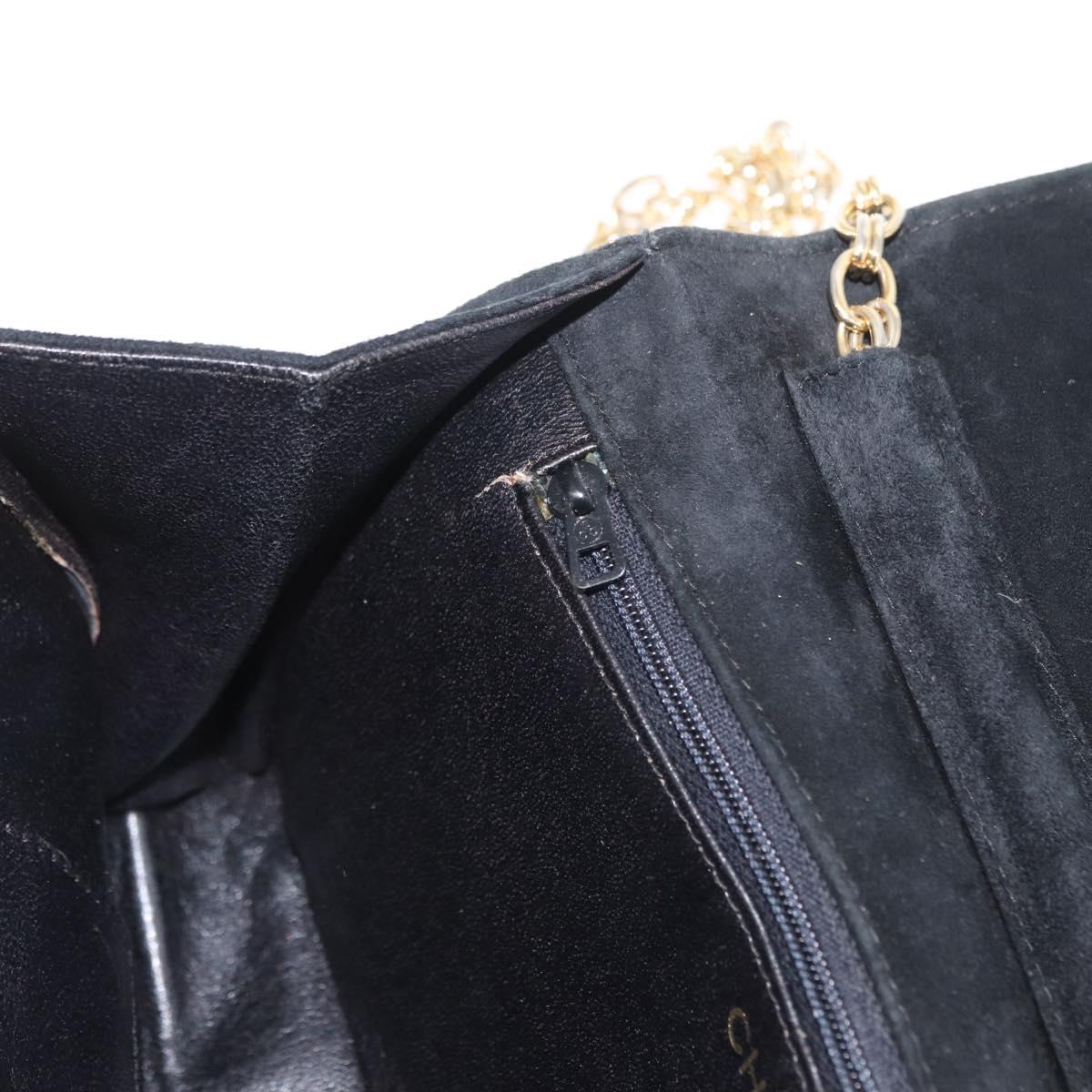 CHANEL Chain Shoulder Bag Suede Black Gold CC Auth BA8703