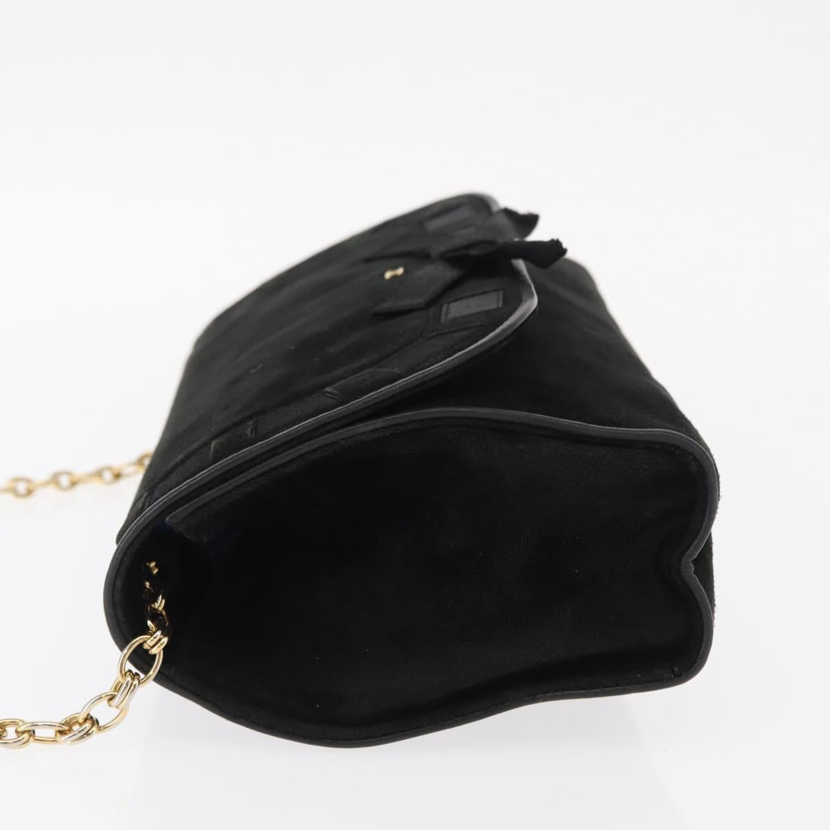 CHANEL Chain Shoulder Bag Suede Black Gold CC Auth BA8703