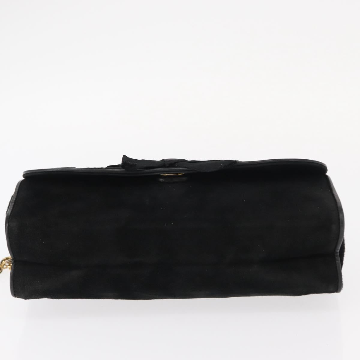 CHANEL Chain Shoulder Bag Suede Black Gold CC Auth BA8703
