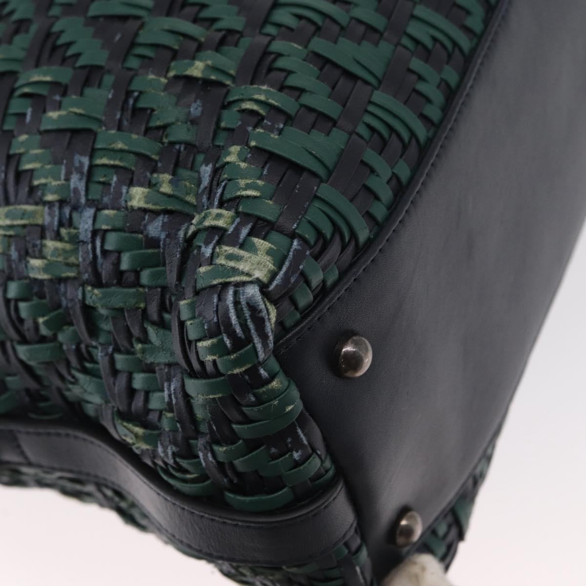 CHANEL Hand Bag Leather 2way Green CC Auth BA8704