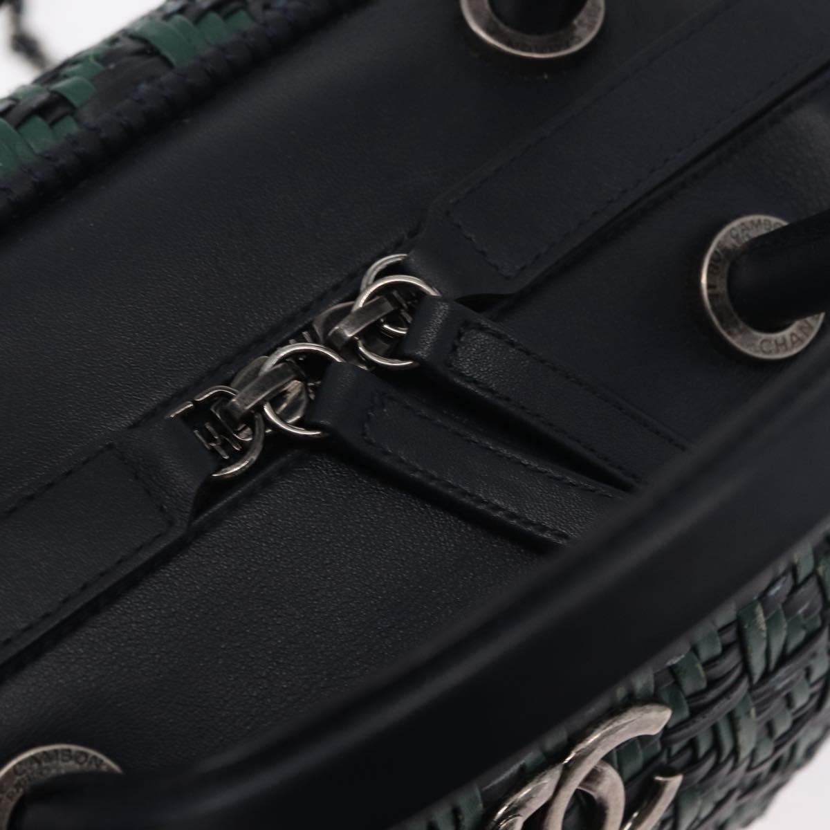 CHANEL Hand Bag Leather 2way Green CC Auth BA8704