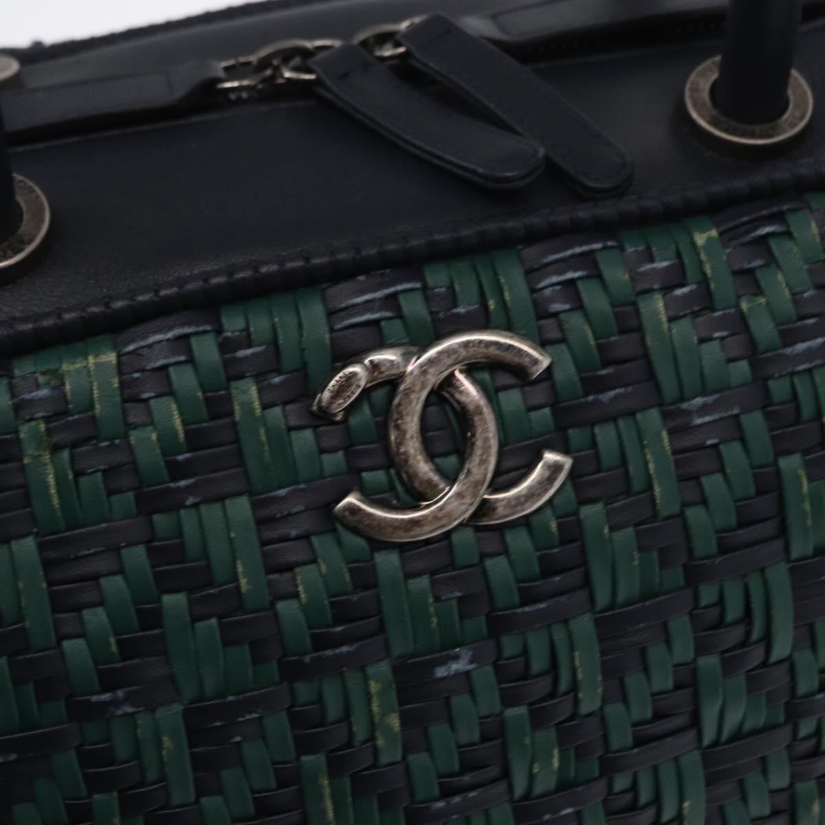 CHANEL Hand Bag Leather 2way Green CC Auth BA8704