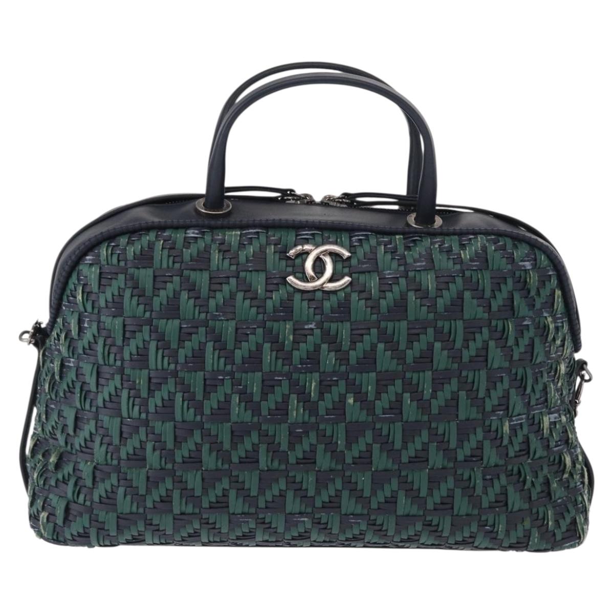 CHANEL Hand Bag Leather 2way Green CC Auth BA8704