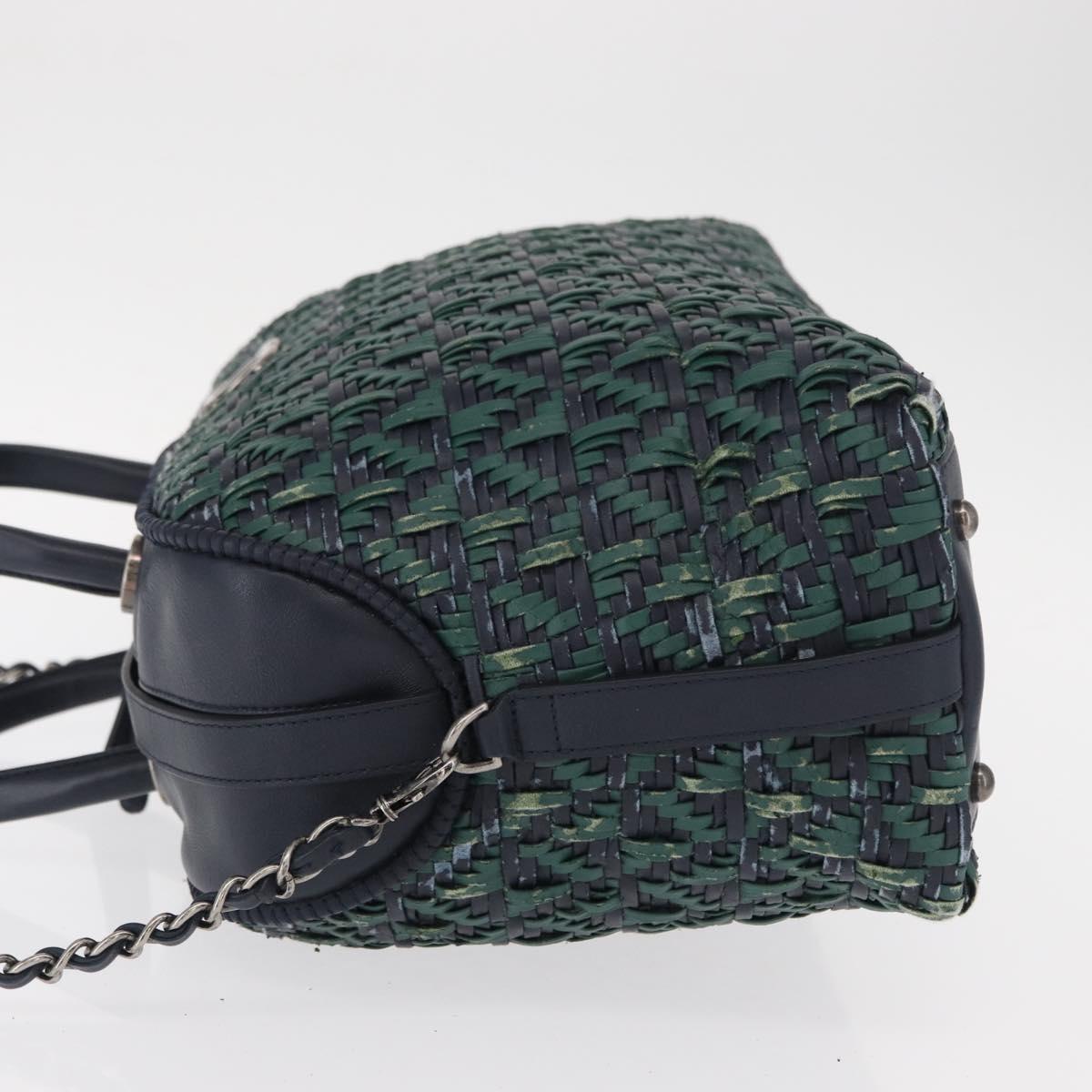 CHANEL Hand Bag Leather 2way Green CC Auth BA8704